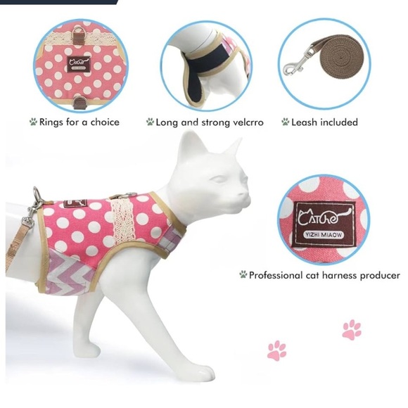 Polkadot Pink Cat Harness NWOT - Picture 3 of 6